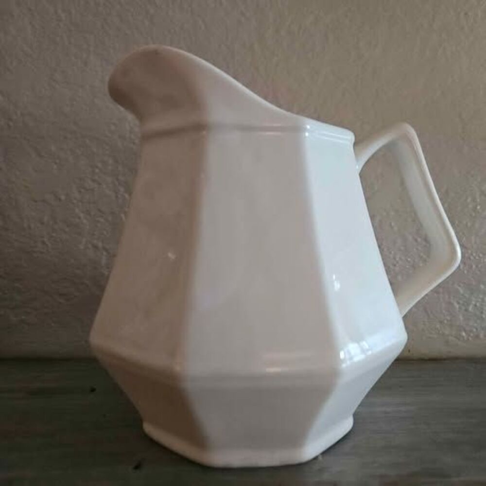 Vintage Ivory Ironstone Creamer Pitcher – Octagonal Farmhouse Ceramic Decor